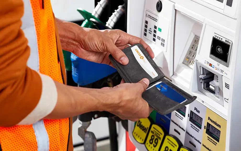 Customer using fleet card pro at Circle K fuel pump